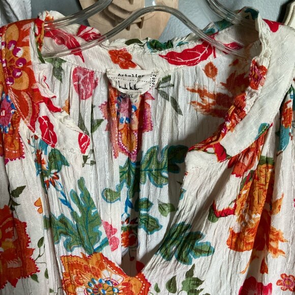 Artelier Nicole Miller Boho Box Cut Blouse. Two tiered sleeves Floral XL - Picture 4 of 9